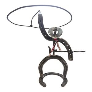 Western Cast Iron Horse Shoe Art Sculpture Cowboy Lasso Business Card Holder